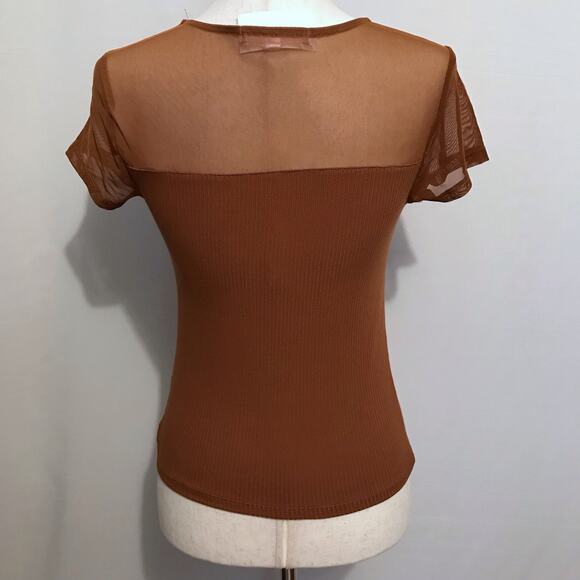 Crave Fame NWT Brown Mesh Short Sleeves Blouse Juniors M - Picture 7 of 10
